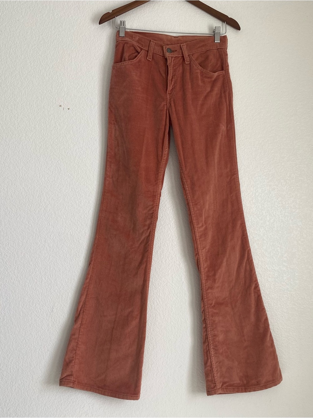 Vintage 80's Levi's white tab corduroy bell-bottoms, creamsicle, 26" waist